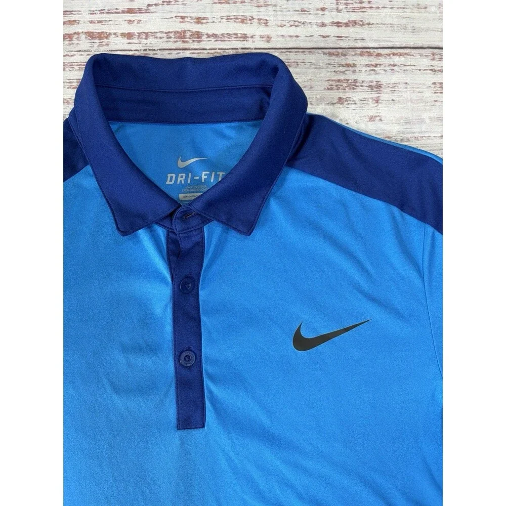 Nike Dri-Fit Polo Shirt Mens Small Blue Short Sleeve Athletic Golf Athletic